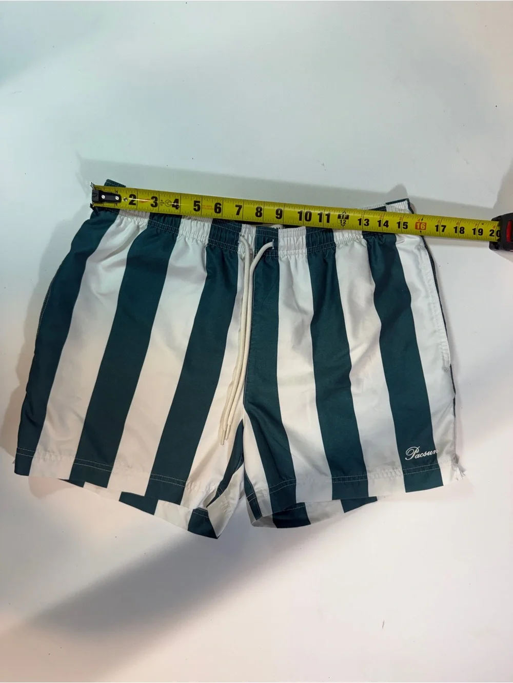 Green and White Vertical Stripe Swim Shorts